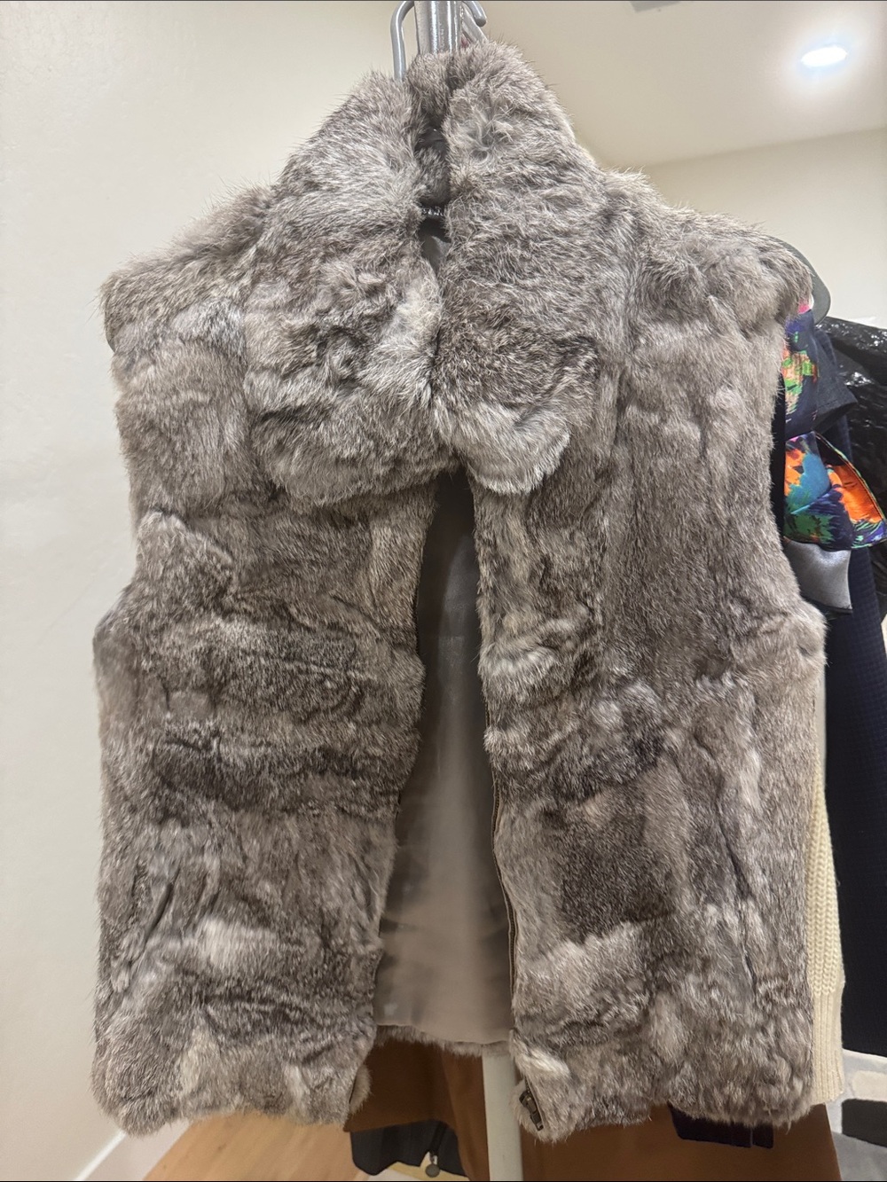 Neiman Marcus Taupe-Gray Faux Fur Vest